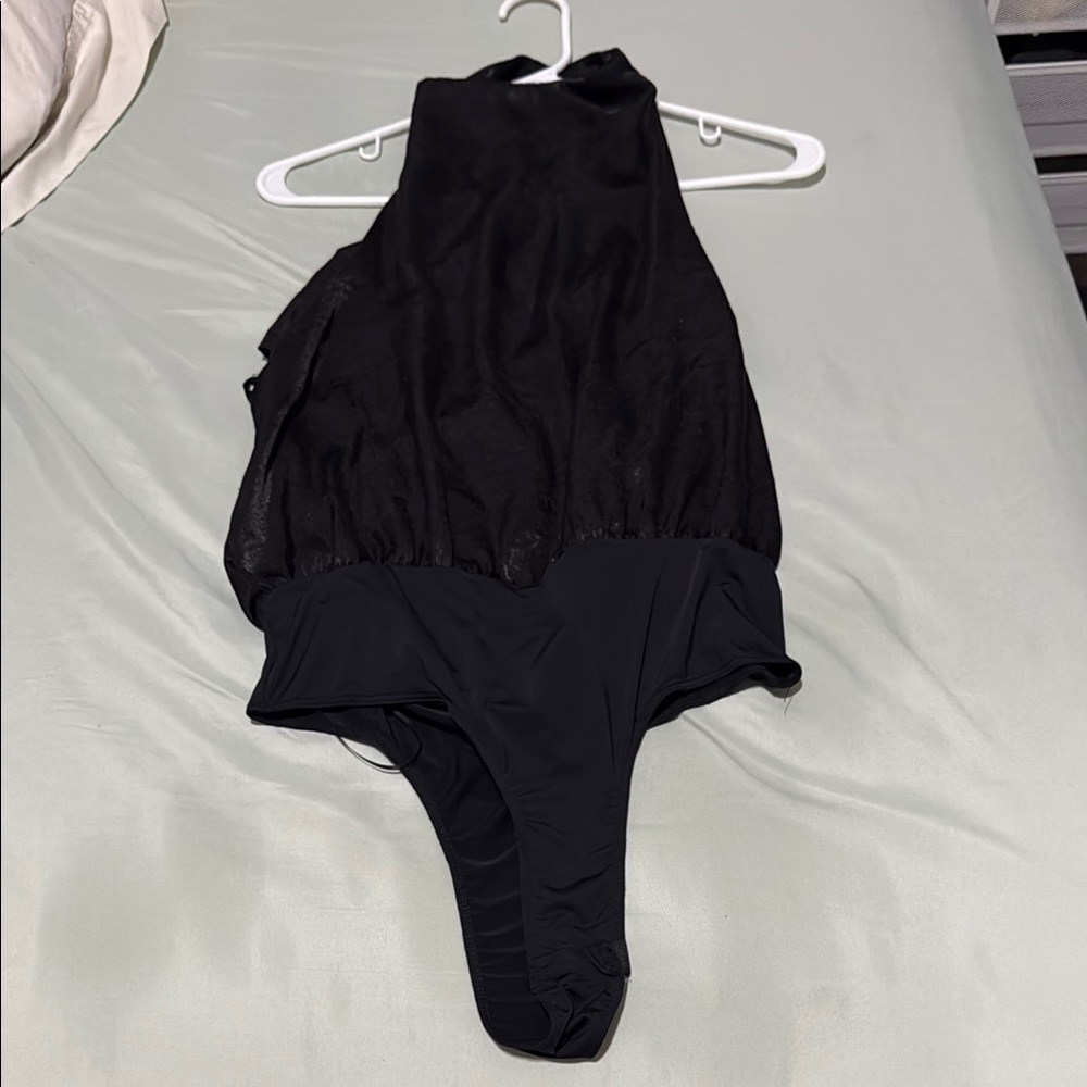 Black Halter Backless Bodysuit